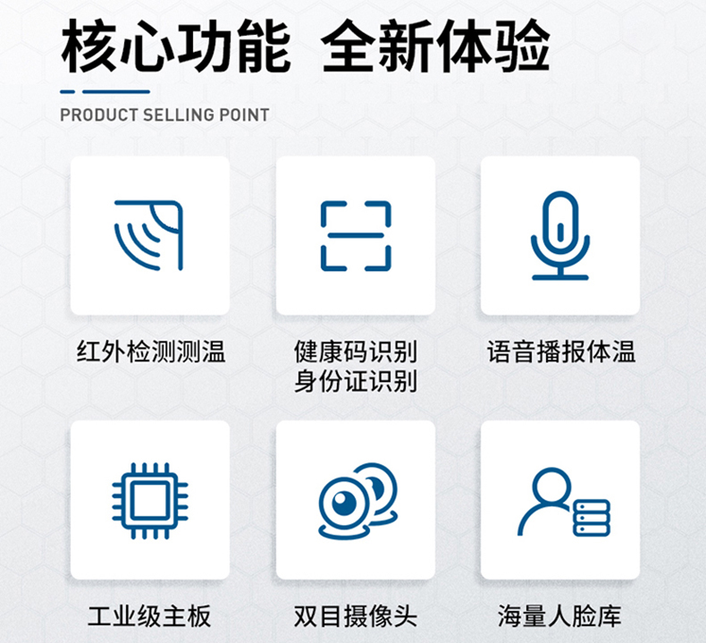 產品概述 13.3寸立式多功能一體機具有人臉識別、人體測溫、活體檢測、訪客登記、人證比對、綠碼掃描等功能，設備外形簡約大氣，整體模塊化設計，主要集成測溫、攝像頭，身份證閱讀器、條碼掃描儀、小票打印等模塊，從而使產品結構合理，操作簡單，便于維護。 13.3寸立式多功能一體機放置學校、小區、寫字樓大廳、工廠、醫院等場所安裝所用軟件可做為人臉識別測溫機，訪客機；排隊叫機，健康碼掃描等設備。